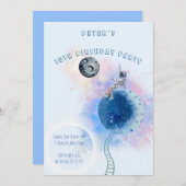 水彩宇宙飛行士と宇宙の誕生日招待状 招待状 (正面/裏面)