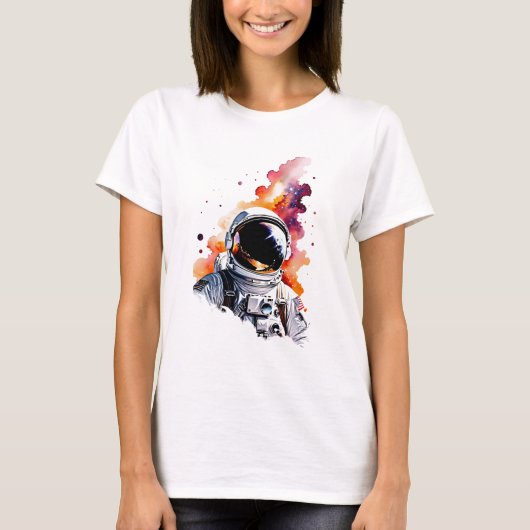 水彩宇宙飛行士クローズアップ Tシャツ (正面)