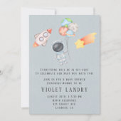 水彩宇宙飛行士ボーイベビーシャワーI 招待状 (正面)