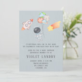 水彩宇宙飛行士ボーイベビーシャワーI 招待状 (スタンド正面)