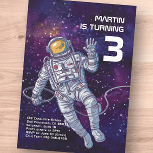 水彩宇宙飛行士宇宙誕生日招待状 招待状