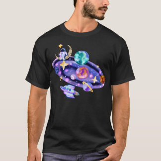 水彩宇宙飛行士宇宙 Tシャツ