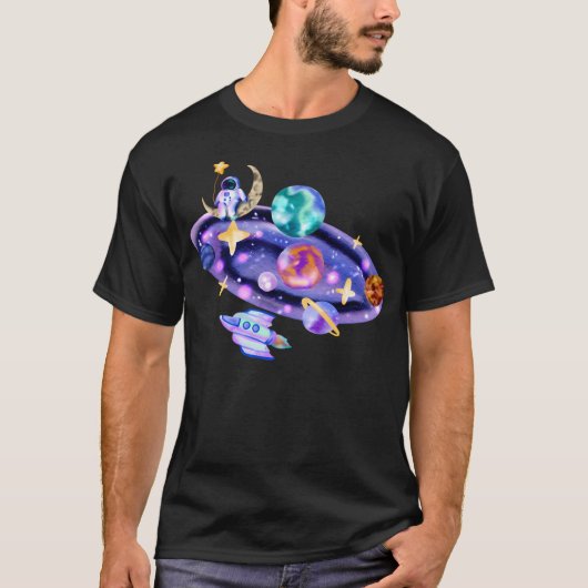 水彩宇宙飛行士宇宙 Tシャツ (正面)