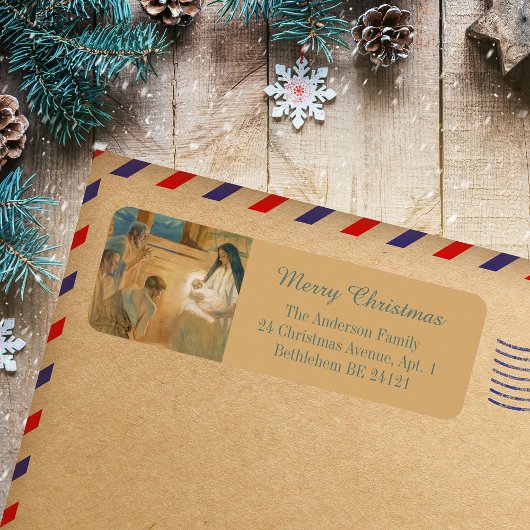 水彩宗教クリスチャンメリークリスマス ラベル