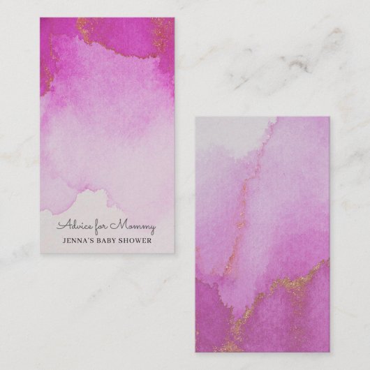 水彩宝石熱ピンクベビーシャワーアドバイス エンクロージャーカード (正面/裏面)