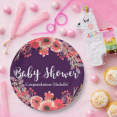 水彩宝石調花赤ちゃんシャワー ペーパープレート (パーティー)