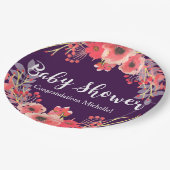 水彩宝石調花赤ちゃんシャワー ペーパープレート (アングル)