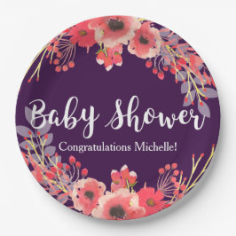 水彩宝石調花赤ちゃんシャワー ペーパープレート