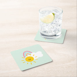 水彩宝虹と太陽 スクエアペーパーコースター