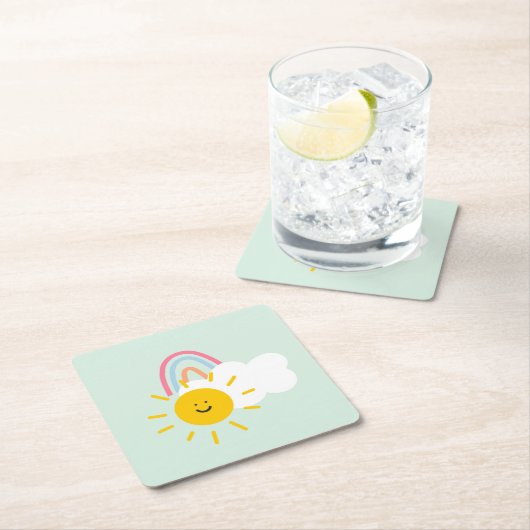水彩宝虹と太陽 スクエアペーパーコースター (インサイチュ)