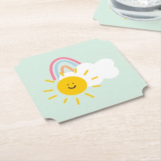 水彩宝虹と太陽 ペーパーコースター (アングル)