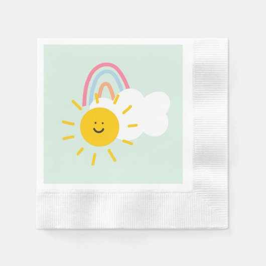 水彩宝虹と太陽 縁ありカクテルナプキン (正面)