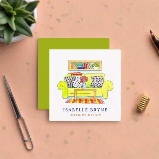 水彩家具インテリアデザイナーデコレータ スクエア名刺