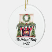 水彩家族素朴記念クリスマス セラミックオーナメント (左)