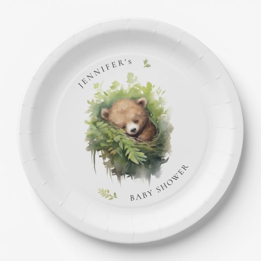 水彩寝熊赤ちゃんシャワー ペーパープレート (正面)