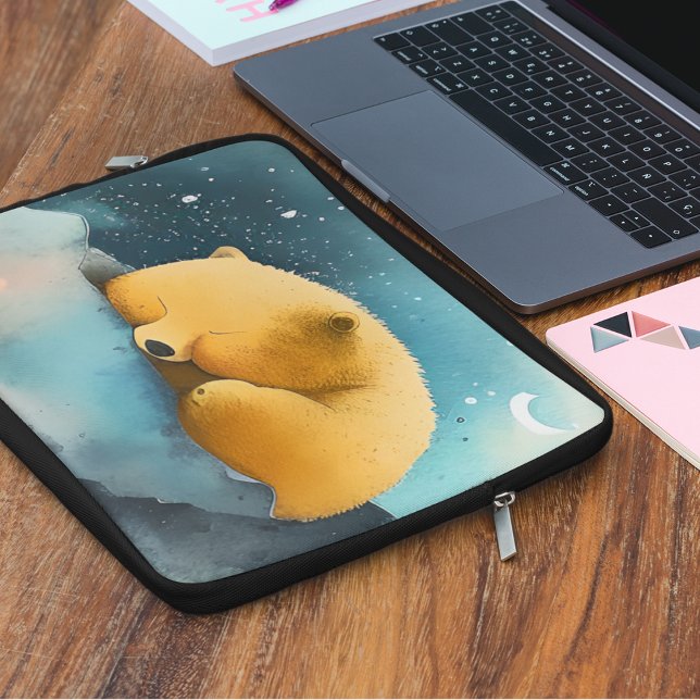水彩寝熊 ラップトップスリーブ (Watercolor Sleeping Bear Laptop Sleeve)