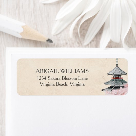 水彩寺日本のさくらんぼ花 ラベル (インサイチュ)