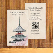 水彩寺日本のさくらんぼ花 名刺