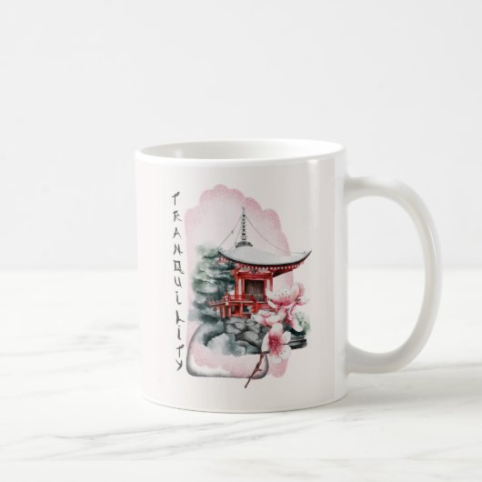水彩寺日本の桜花 コーヒーマグカップ (右)