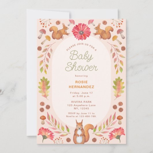 水彩対称秋テーマベビーシャワー 招待状 (正面)