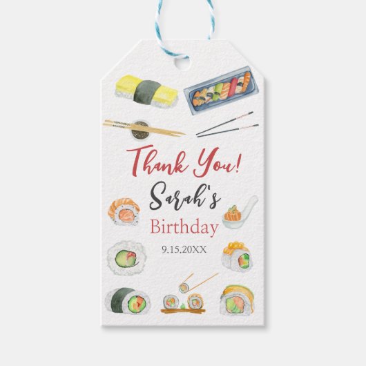 水彩寿司と刺身ありがとう誕生日 ギフトタグ (正面)