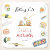 水彩寿司と刺身任意の年齢誕生日 スクエアペーパーコースター (正面)