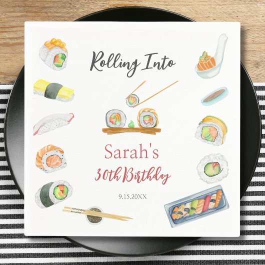 水彩寿司と刺身任意の年齢誕生日 スタンダードカクテルナプキン