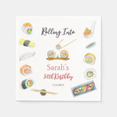 水彩寿司と刺身任意の年齢誕生日 スタンダードカクテルナプキン (正面)