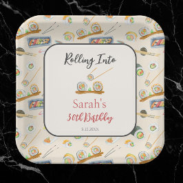 水彩寿司と刺身任意の年齢誕生日 ペーパープレート