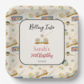 水彩寿司と刺身任意の年齢誕生日 ペーパープレート (正面)