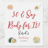 水彩寿司と刺身任意の年齢誕生日 ワインラベル (シングルラベル)