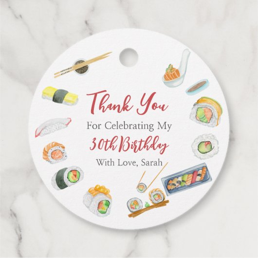 水彩寿司と刺身誕生日ありがとう フェイバータグ (裏面)