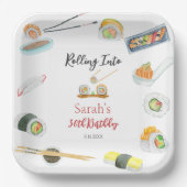 水彩寿司と刺身誕生日白 ペーパープレート (正面)