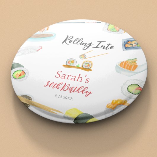 水彩寿司と刺身誕生日白 缶バッジ