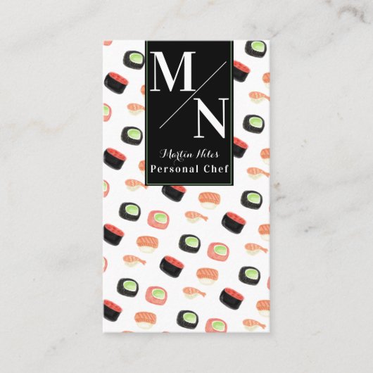 水彩寿司アジアンシェフ調理師自家製フード 名刺 (正面)