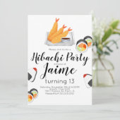 水彩寿司10代の誕生日火鉢てんぷら 招待状 (スタンド正面)