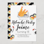 水彩寿司10代の誕生日火鉢てんぷら 招待状 (正面/裏面)