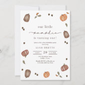 水彩小さなかぼちゃの最初の誕生日 招待状 (正面)