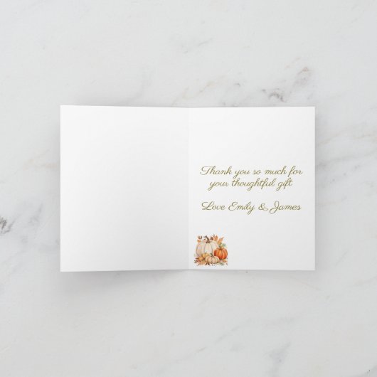 水彩小さなかぼちゃの赤ちゃんシャワー サンキューカード (内部)