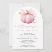 水彩小さなかぼちゃピンクの女の子の赤ちゃんシャワー 招待状 (正面)