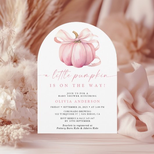 水彩小さなかぼちゃピンクの女の子の赤ちゃんシャワー 招待状