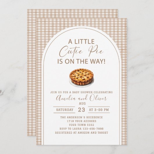 水彩小さなかわいこちゃんパイが途中ベビーs 招待状 (正面/裏面)