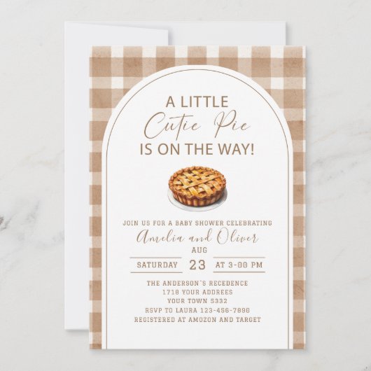 水彩小さなかわいこちゃんパイが途中ベビーs 招待状 (正面)