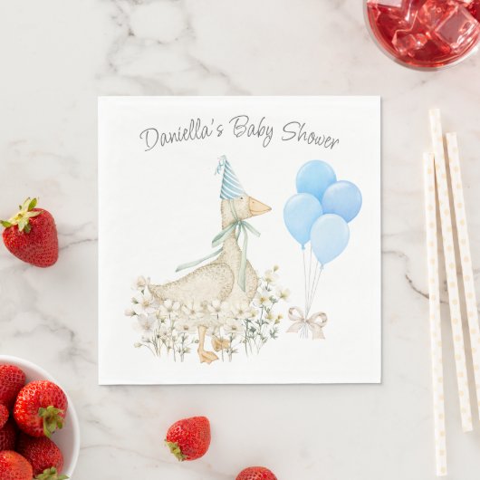 水彩小さなガチョウの花の青いバルーン スタンダードランチョンナプキン (インサイチュ)