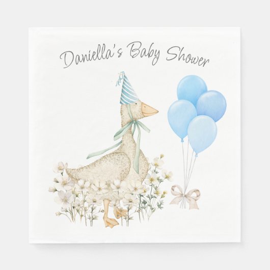 水彩小さなガチョウの花の青いバルーン スタンダードランチョンナプキン (正面)