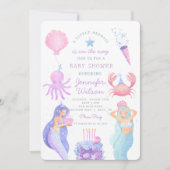 水彩小さな人魚の赤ちゃんシャワー 招待状 (正面)