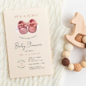 水彩小さな女の子ピンクシューズベビーシャワー 招待状