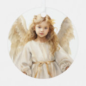 水彩小さな女の子天使 メタルオーナメント (正面)