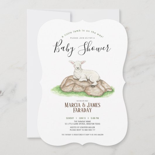 水彩小さな子羊のカップル赤ちゃんシャワー 招待状 (正面)