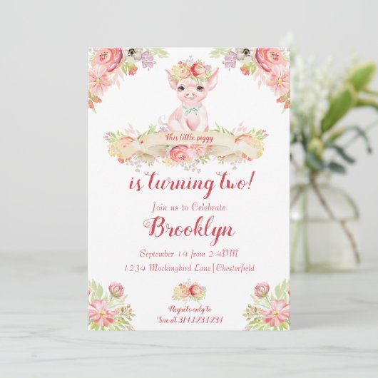 水彩小さな子豚の誕生日パーティー 招待状 (スタンド正面)